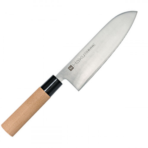 Couteau santoku 17 cm acier bois unie Haiku