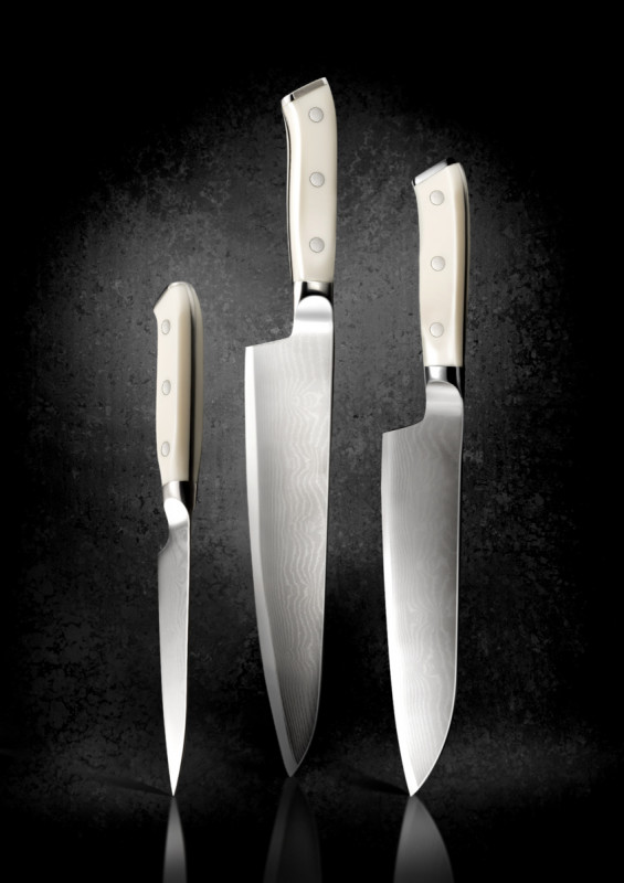 Couteau santoku 18 cm acier ABS unie Damas 67 Deglon