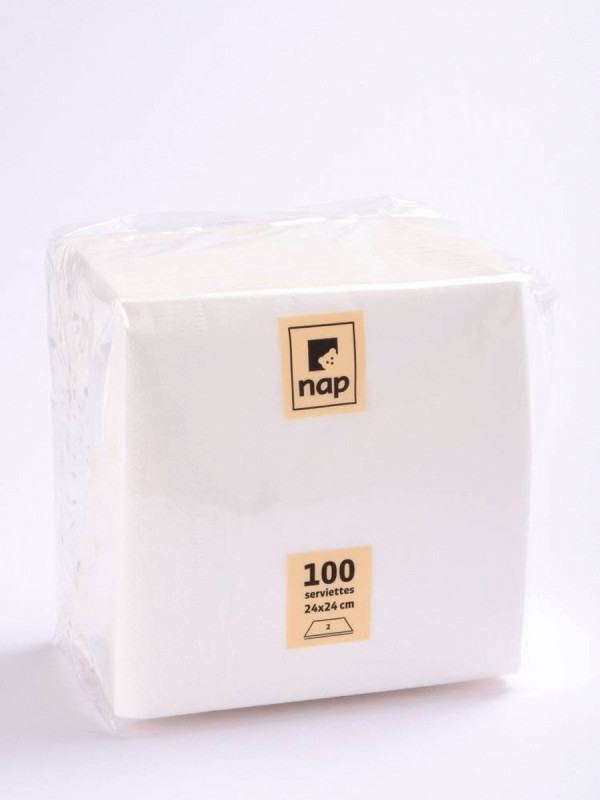 Serviette blanc ouate de cellulose 24x24 cm Essentials Collection (100 pièces)