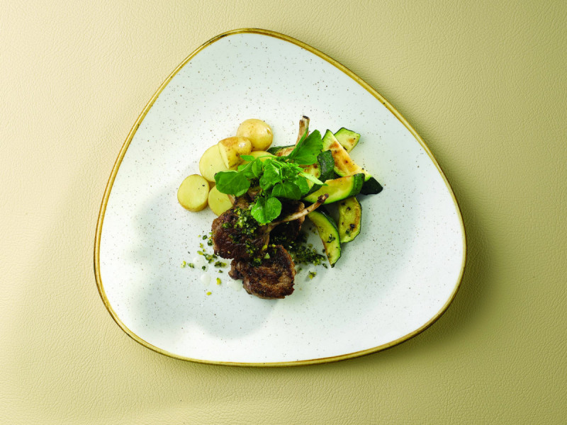 Assiette plate triangulaire barley white porcelaine vitrifiée 26,5x26,5 cm Stonecast Barley Churchill