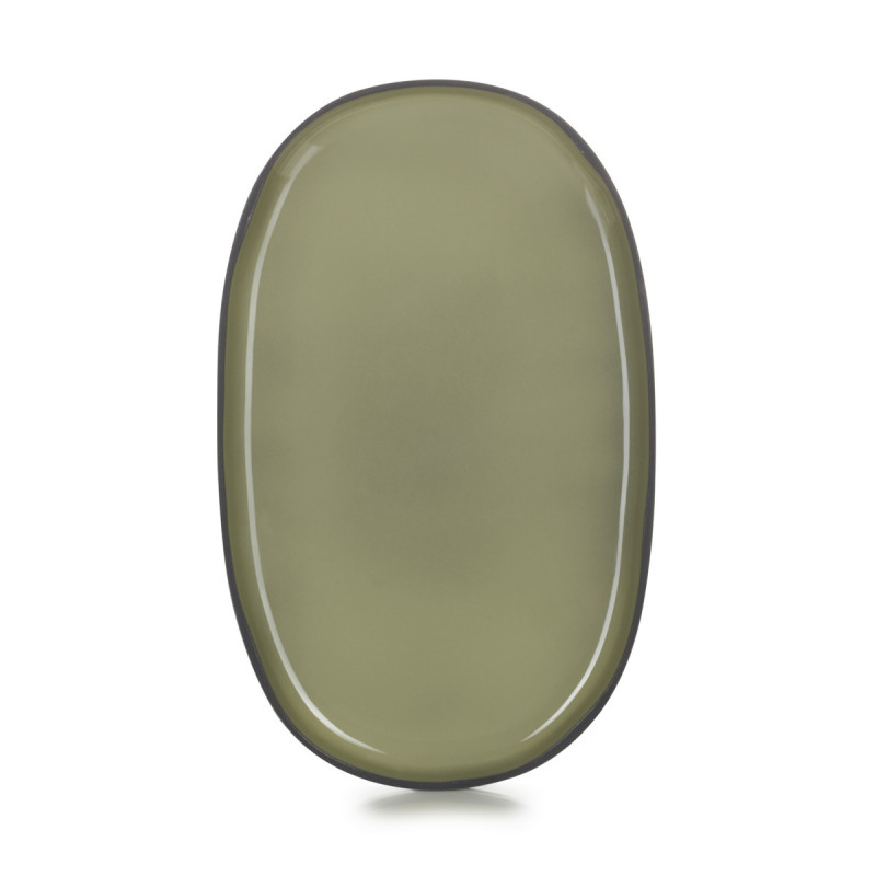 Assiette plate ovale vert porcelaine culinaire 35,5x21,8 cm Caractère Revol