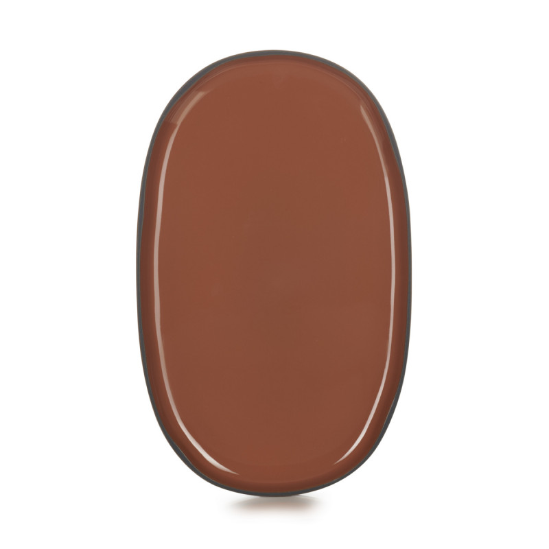 Assiette plate ovale rouge porcelaine culinaire 35,5x21,8 cm Caractère Revol