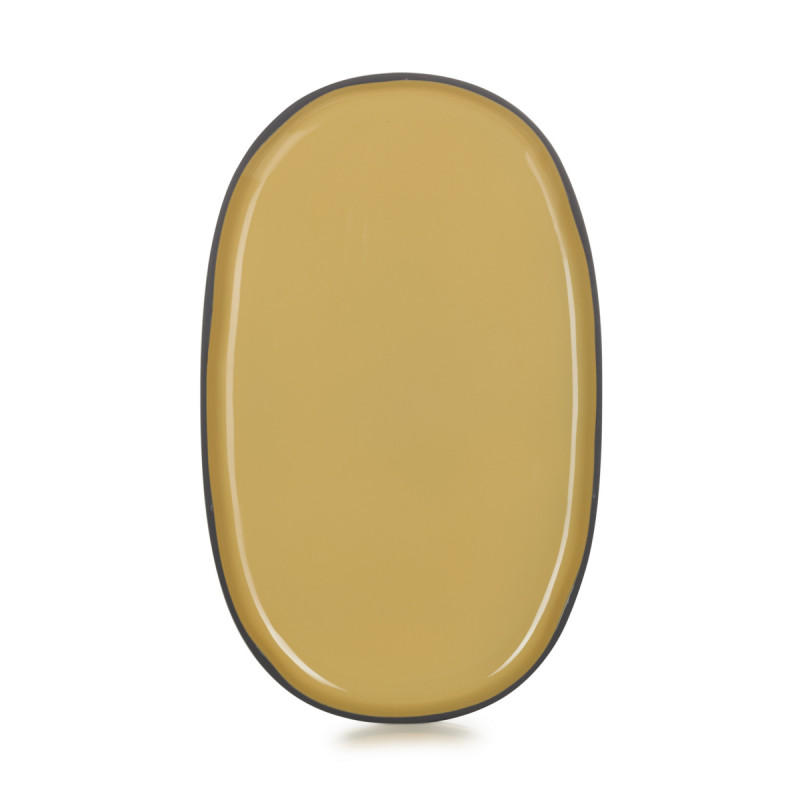 Assiette plate ovale jaune porcelaine culinaire 35,5x21,8 cm Caractère Revol