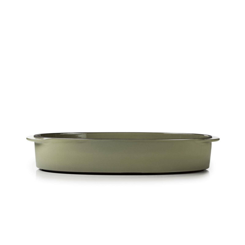 Plat ovale vert porcelaine culinaire 34 cm Caractère Revol