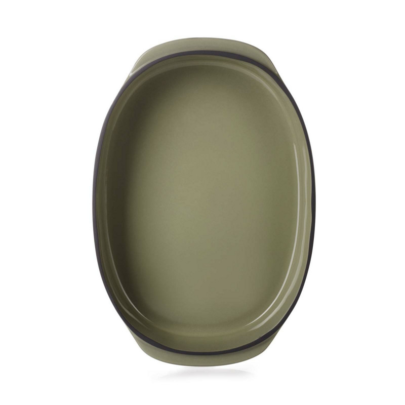 Plat ovale vert porcelaine culinaire 34 cm Caractère Revol