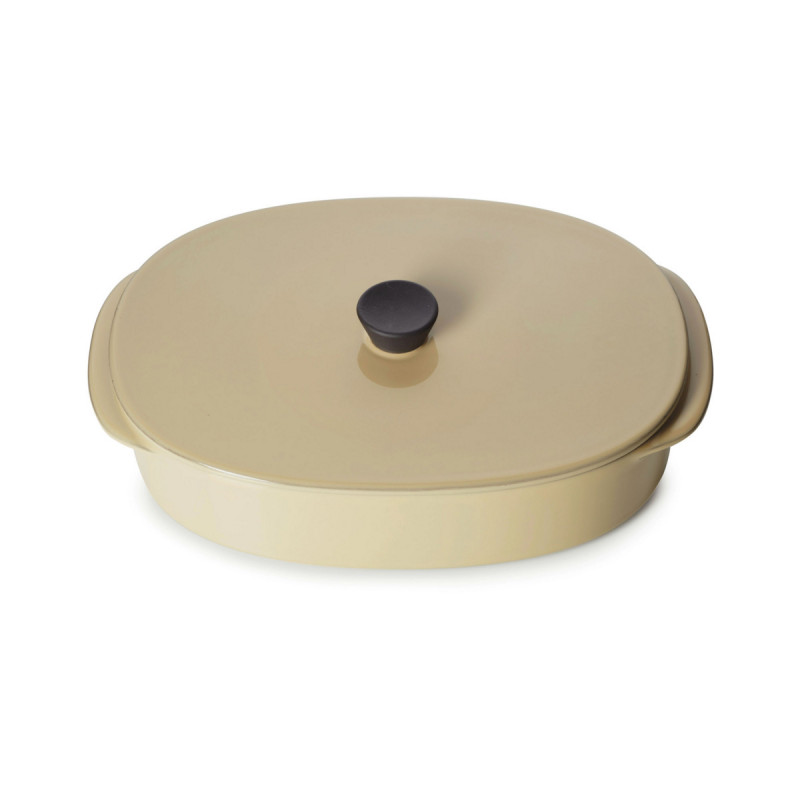 Plat avec couvercle ovale beige porcelaine culinaire 19x13 cm Caractère Revol