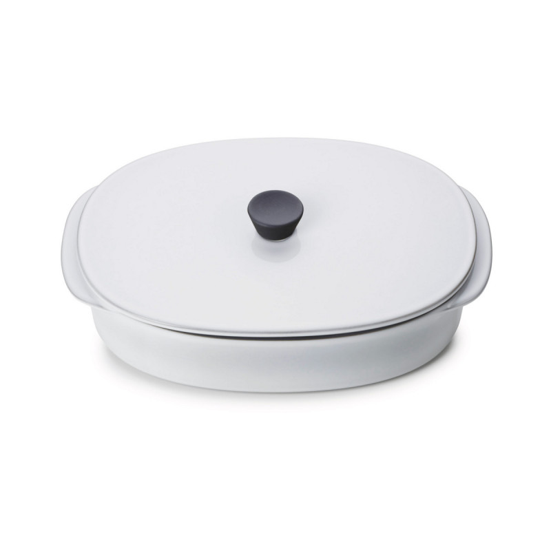 Plat avec couvercle ovale blanc porcelaine culinaire 19x13 cm Caractère Revol