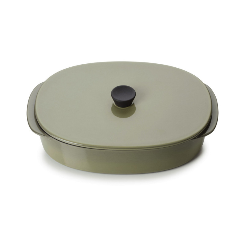 Plat avec couvercle ovale vert porcelaine culinaire 26x18,5 cm Caractère Revol
