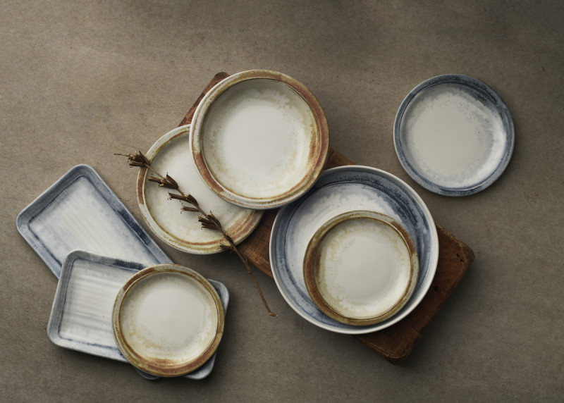 Assiette organique bleu porcelaine vitrifiée 27x16 cm Finca Limestone Dudson