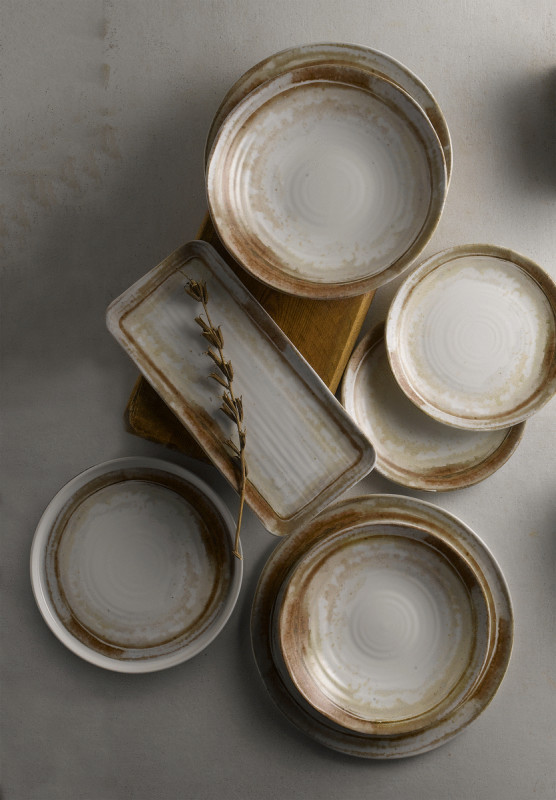 Assiette organique beige porcelaine vitrifiée 35x16 cm Finca Sanstone Dudson