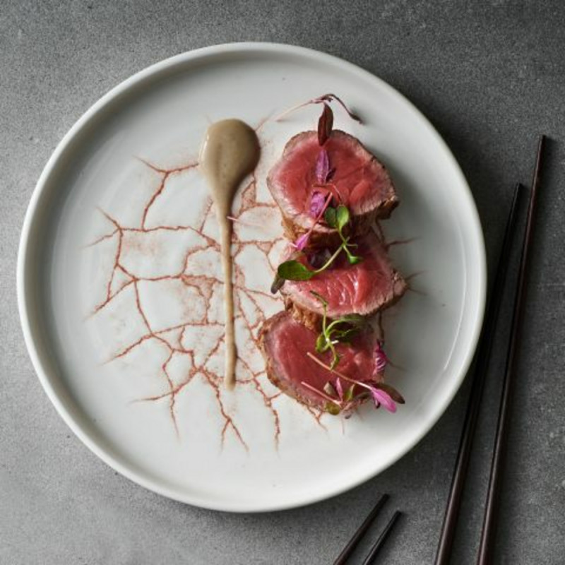 Assiette à bord droit rond rose porcelaine vitrifiée Ø 21 cm Kintsugi Corail Churchill