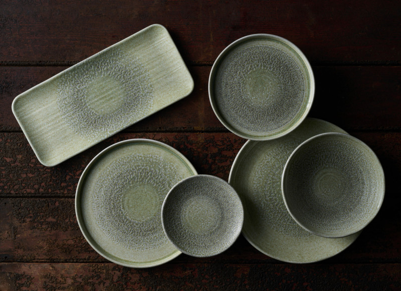 Assiette organique vert porcelaine vitrifiée 27x16 cm Harvest Grain Dudson