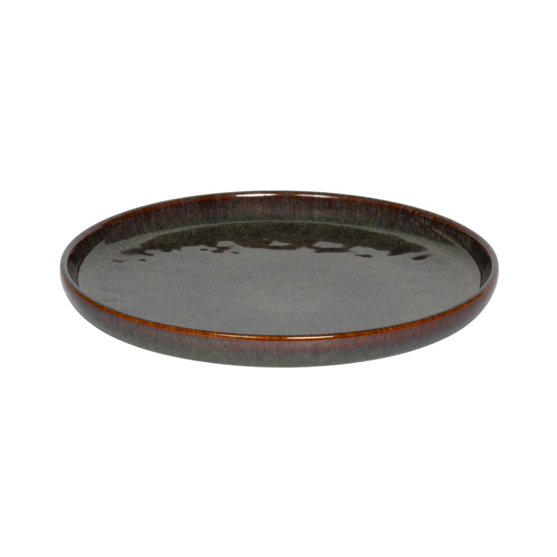 Assiette plate rond Marron Bleu grès émaillé Ø 22 cm Amber Accolade