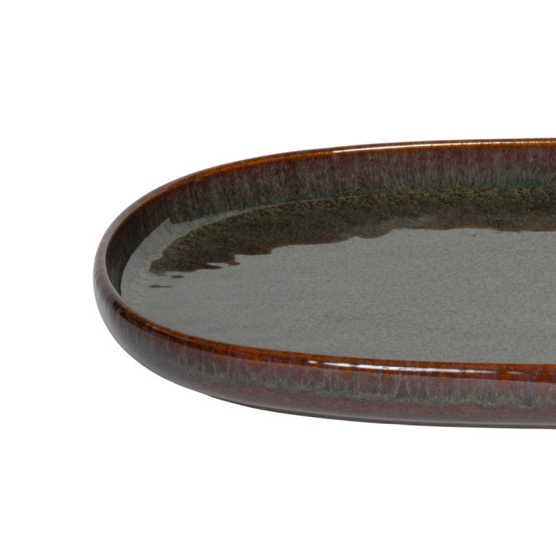 Assiette ovale Marron Bleu grès émaillé 33x22,5 cm Amber Accolade