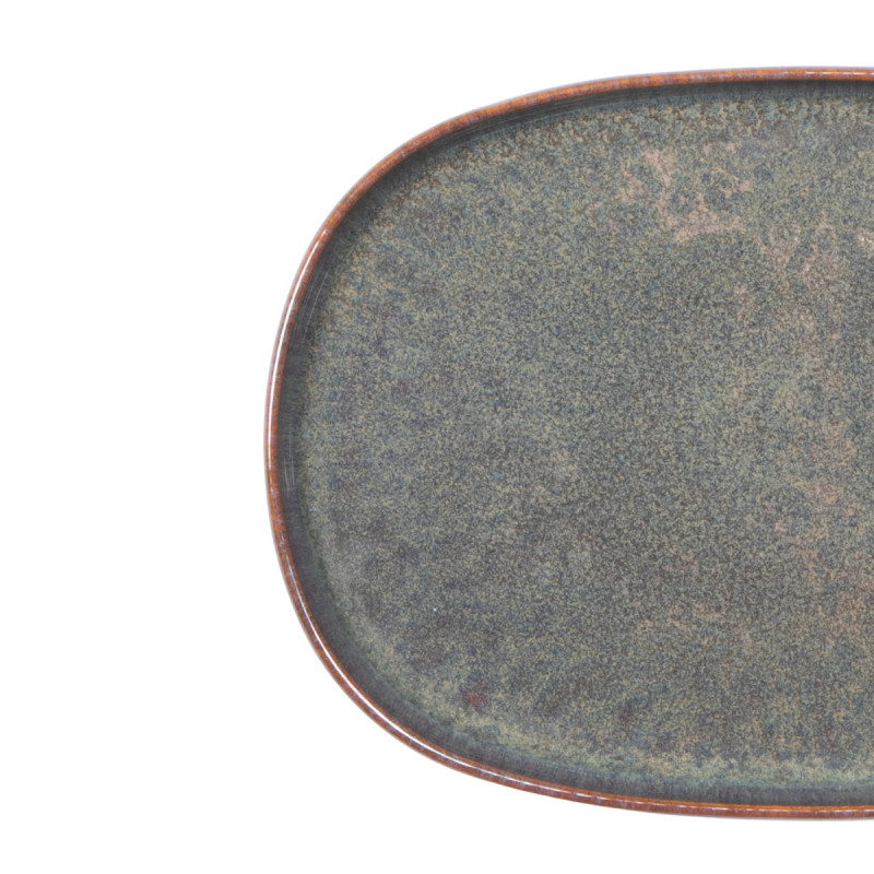 Assiette ovale Marron Bleu grès émaillé 33x22,5 cm Amber Accolade