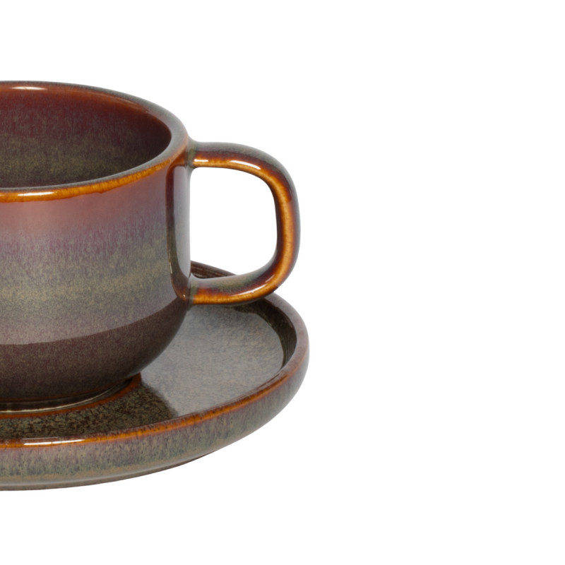 Tasse à thé rond Marron Bleu grès émaillé 21 cl Ø 8,5 cm Amber Accolade