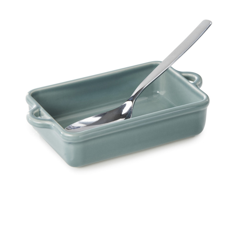 Plat à gratin rectangulaire Gris nuage porcelaine culinaire 18,5x12,5 cm Bombance Revol