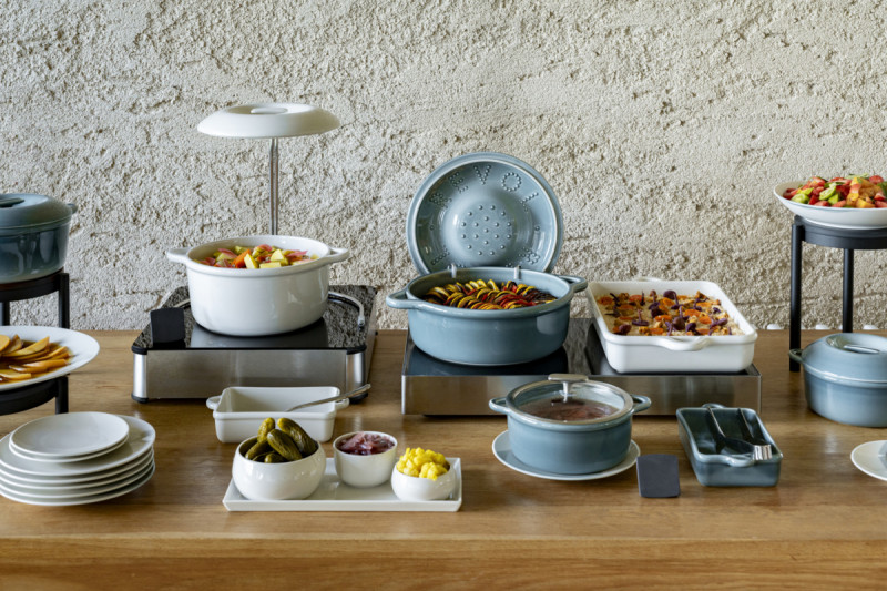 Plat pour induction rectangulaire Gris nuage porcelaine culinaire 34x25 cm Bombance Revol