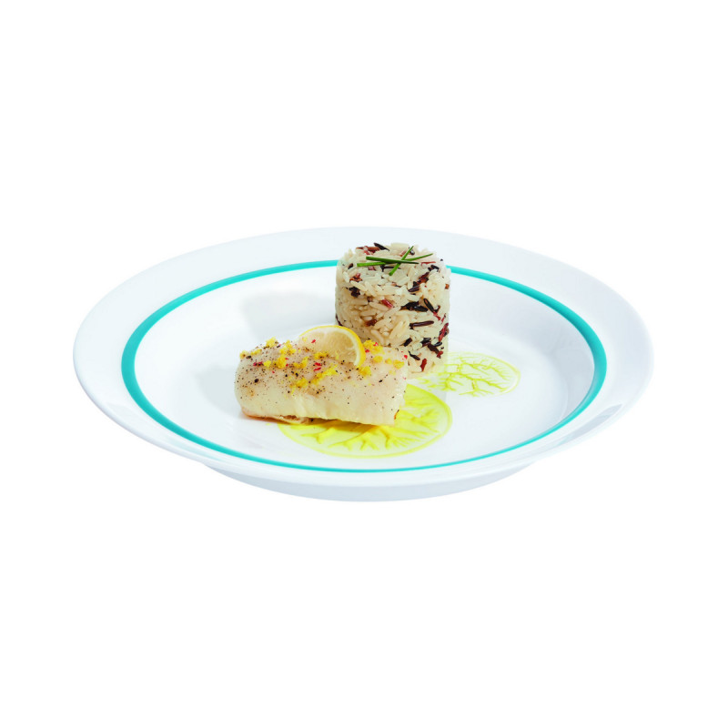 Assiette rond blanc verre opal Ø 23 cm Autonomy Filet Bleu Arcoroc
