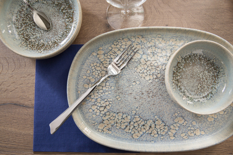 Plateau à bord droit ovale gris grès émaillé 33x22,5 cm Tropic Accolade
