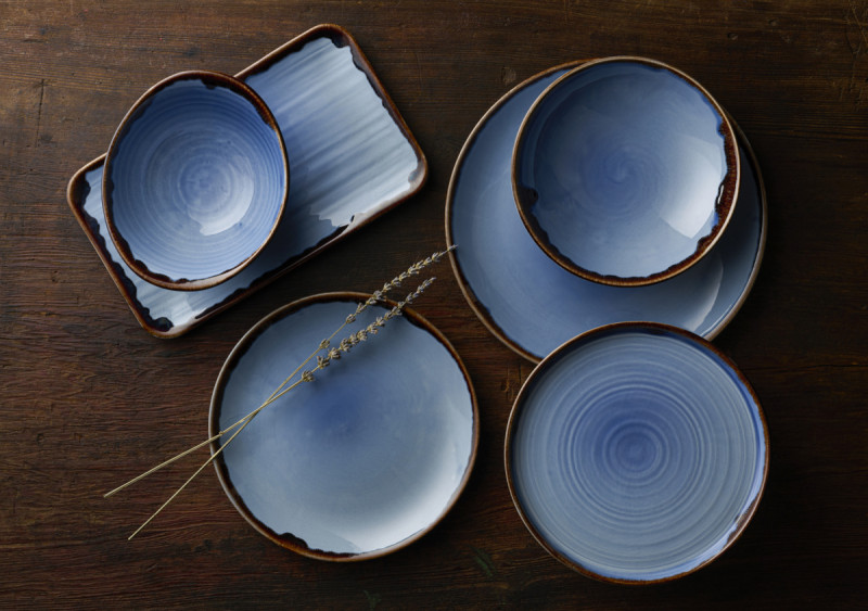 Assiette organique bleu indigo porcelaine vitrifiée 35x16 cm Harvest Dudson