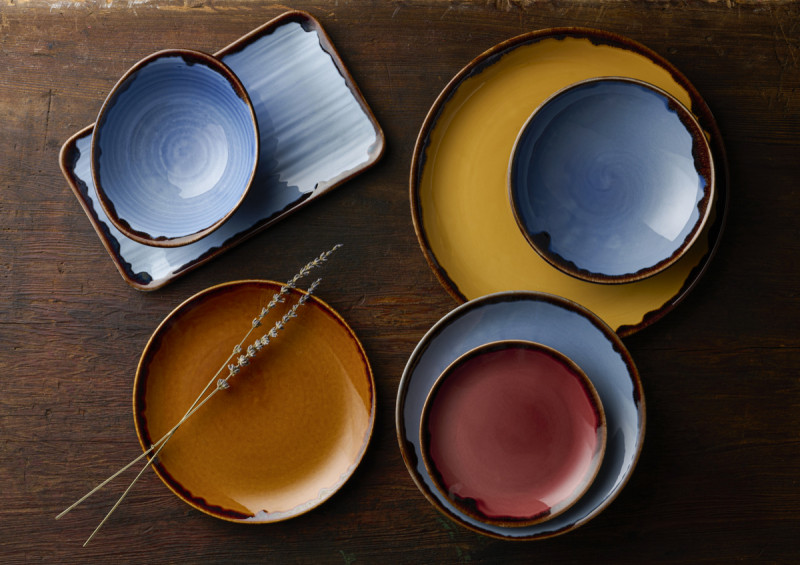 Assiette organique bleu indigo porcelaine vitrifiée 35x16 cm Harvest Dudson