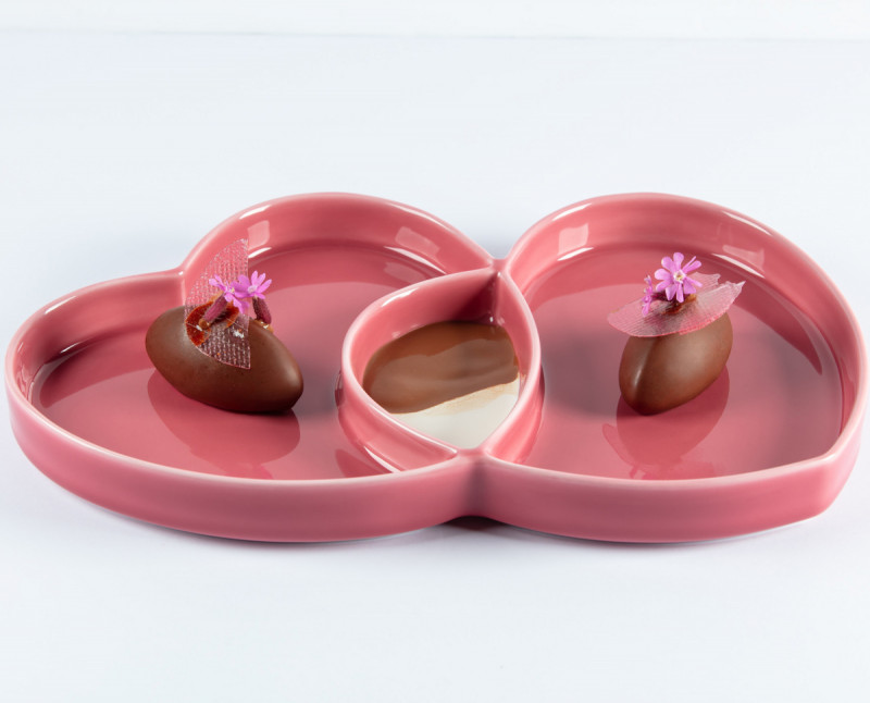 Assiette plate double rose porcelaine 29x26,4 cm Cliché Rak